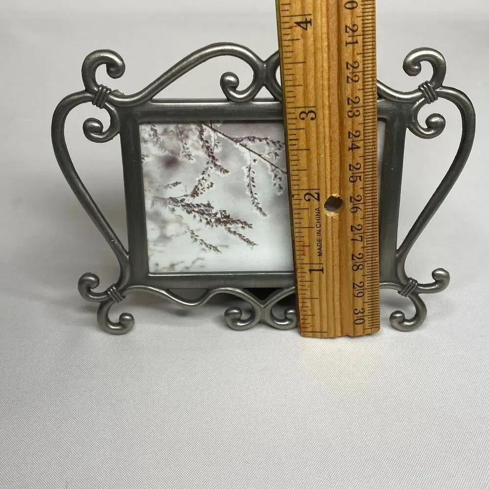 Vintage Pewter Mini Picture Frame Scrollwork Swivel Closures 2x3 Victorian Goth
